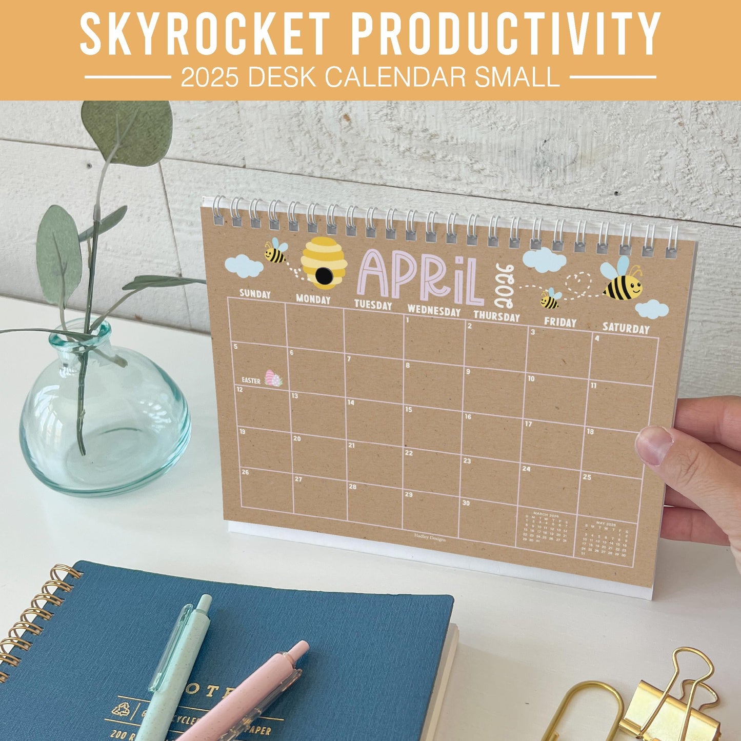 Doodle Kraft Small Desk Calendar | 2025-2026 | Standing Flip Calendar