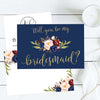 15 Will You Be My Bridesmaid Cards Navy Floral, Cute Bridesmaids Proposal Note Cards For Gifts, Blank Ask To Be Your Bridesmaids Invitations Set, Asking To Be A Bridesmaid Invite