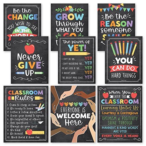 Colorful Chalk Classroom Motivational Posters | Set of 9 | Educational Supplies