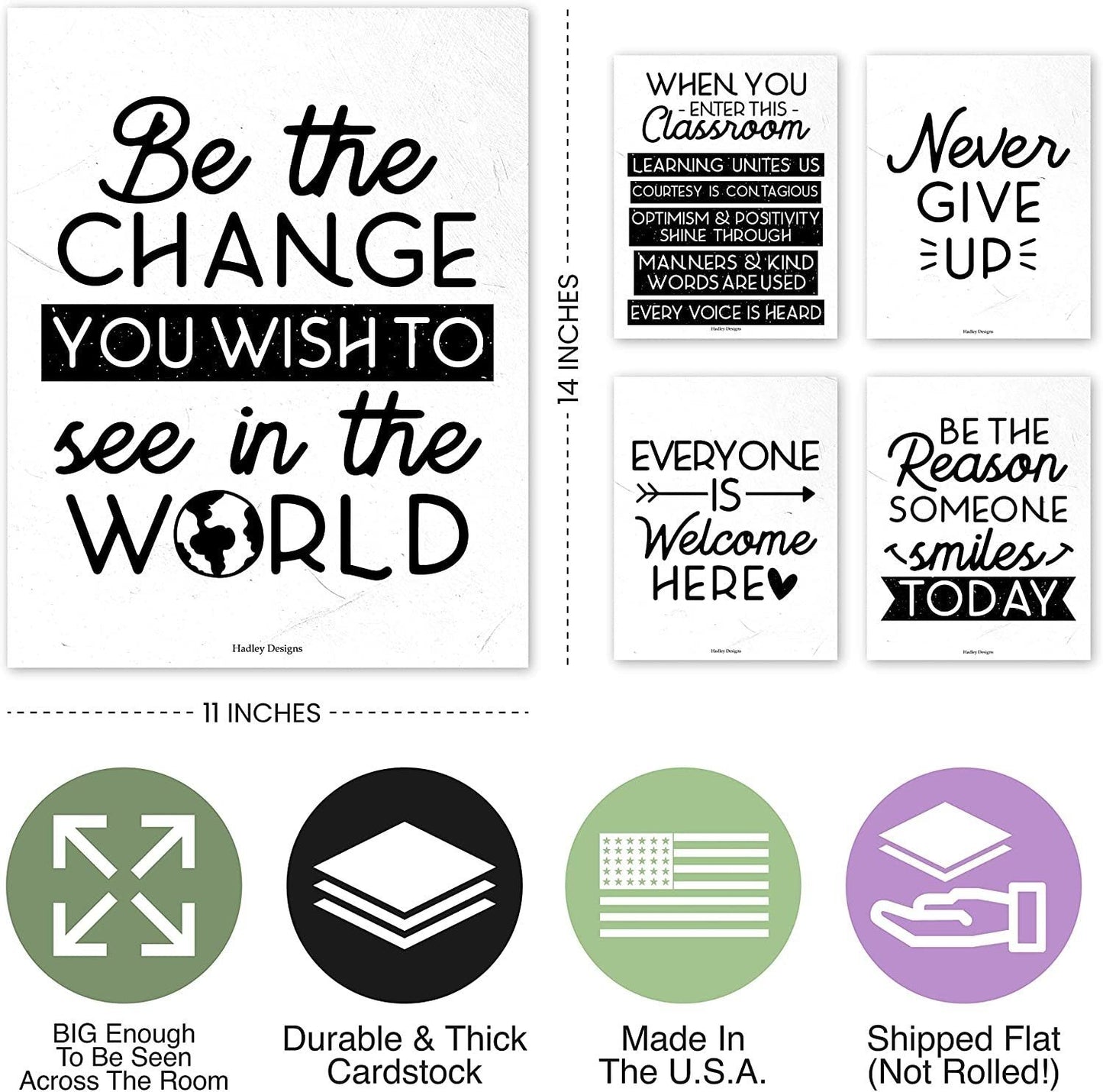 Black & White Classroom Motivational Posters | Set of 9 | Educational Supplies