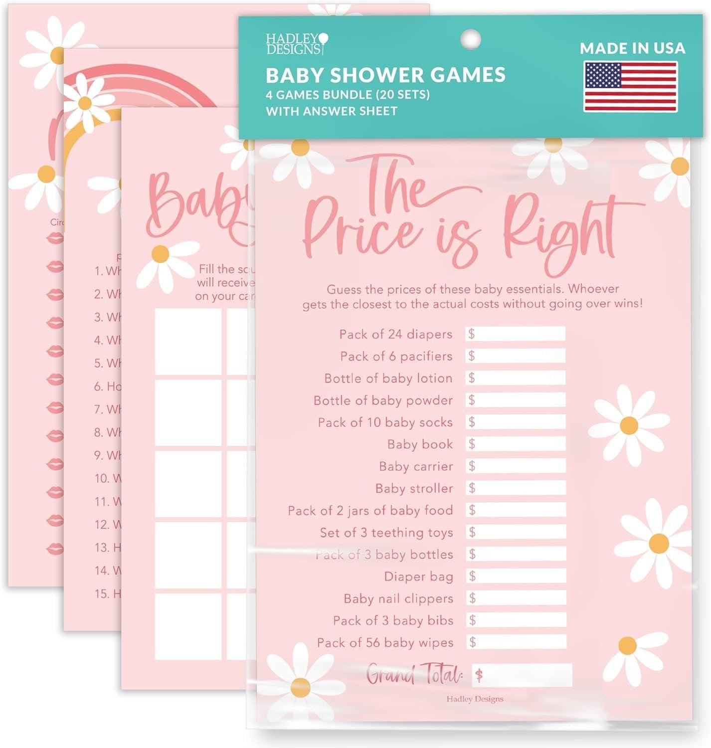 The Price is Right, Bingo, Who Said it, Dad Jokes Games | Set of 40 | Baby Shower Games