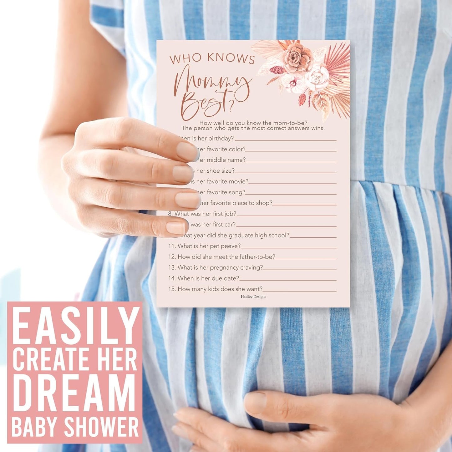 20 Boho Baby Shower Games For Girl - Hilarious Baby Shower Games Girl, Who Knows Mommy Best Baby Shower Game Card, Baby Games For Baby Shower Games Dad Jokes, Baby Girl Baby Shower Games Funny