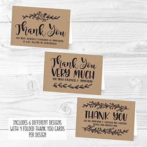 Rustic Folded Thank You Cards | Set of 24 | Sympathy