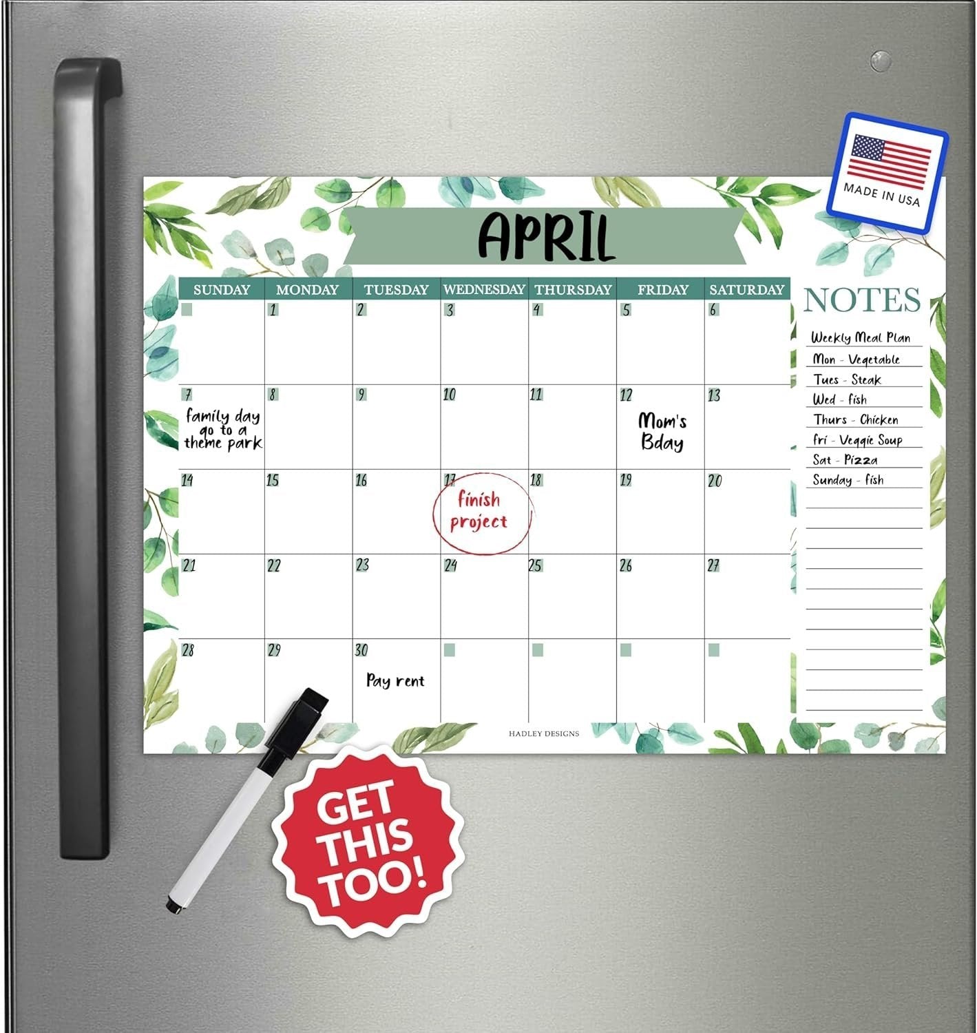 Geo Greenery 2 Magnetic Calendar | Dry-Erase | Calendars & Planners