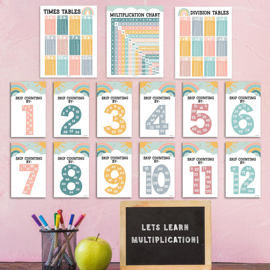 9 Boho Multiplication Chart Poster For Wall - Multiplication Poster For Kids, Multiplication Table Charts, Kids Multiplication Table Poster, Kids Multiplication Table Poster, 5th Grade Math Posters