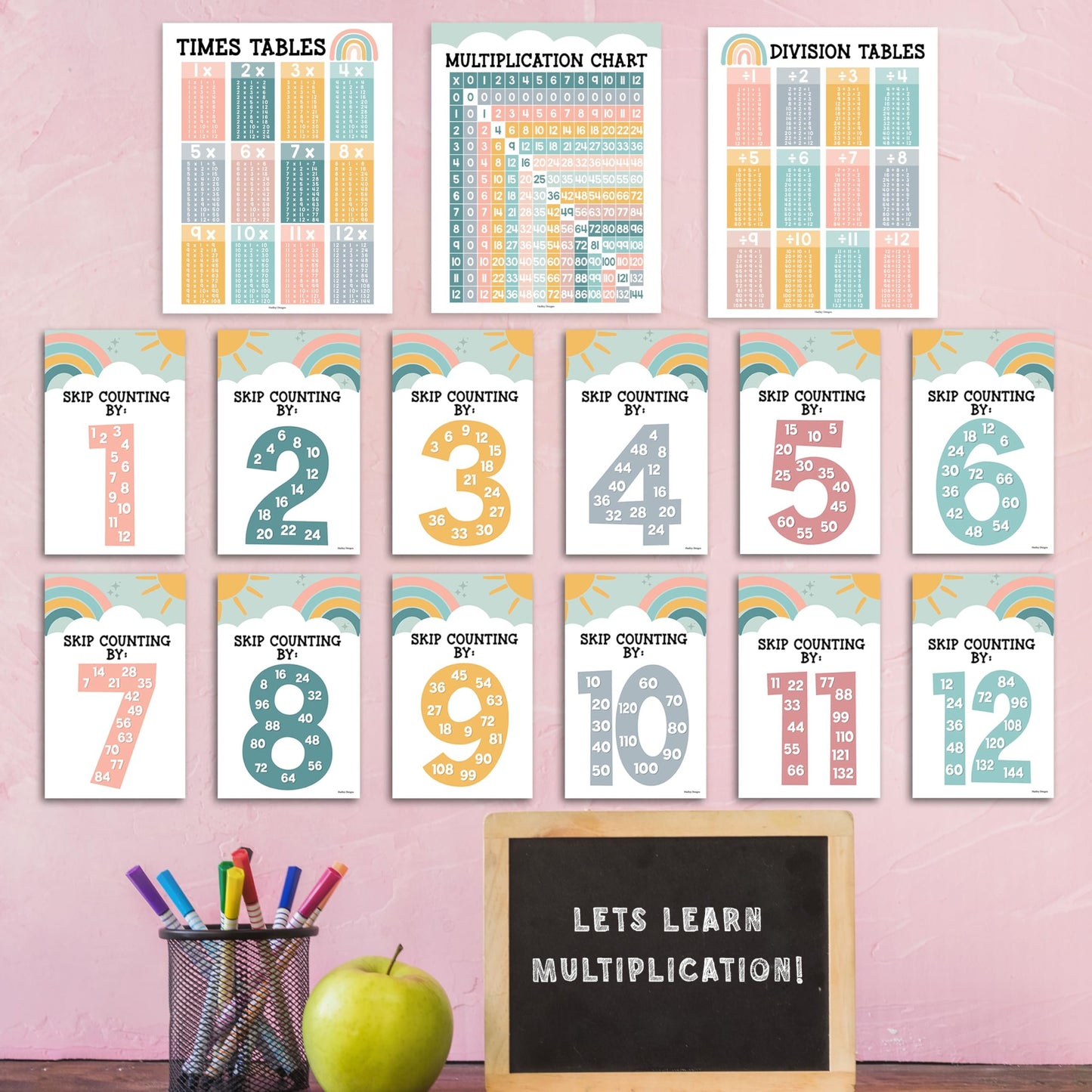 9 Boho Multiplication Chart Poster For Wall - Multiplication Poster For Kids, Multiplication Table Charts, Kids Multiplication Table Poster, Kids Multiplication Table Poster, 5th Grade Math Posters