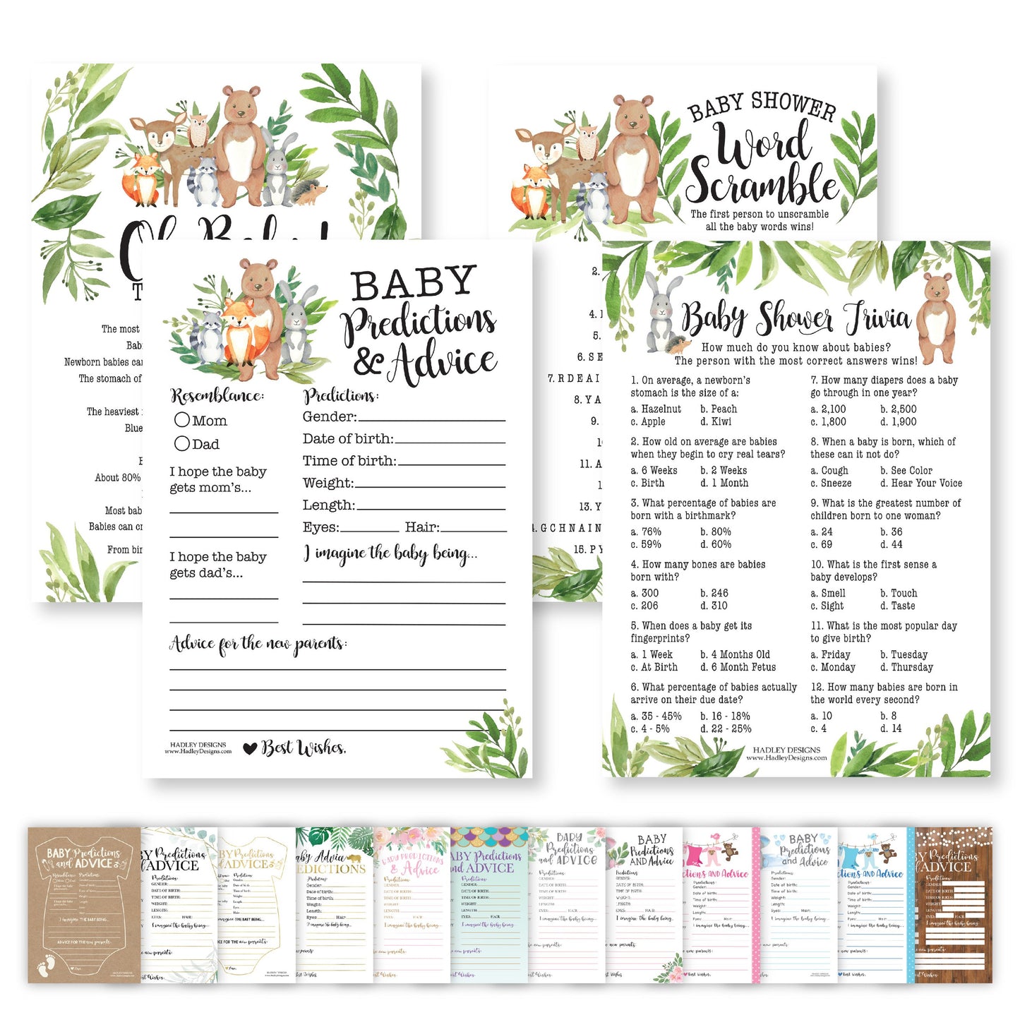 Word Scramble, True or False, Predictions, Trivia Baby Shower Games | Set of 50