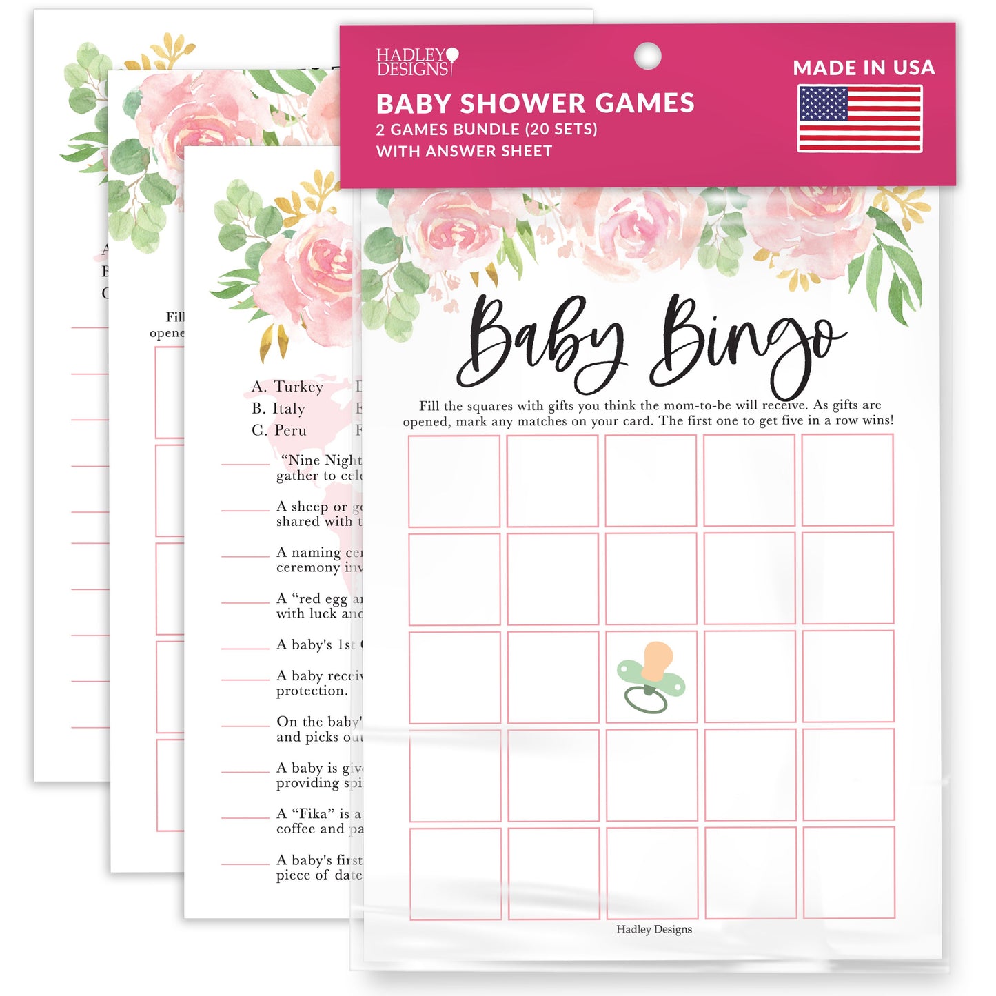 Baby Traditions & Bingo Games | Set of 20 | Baby Shower Games
