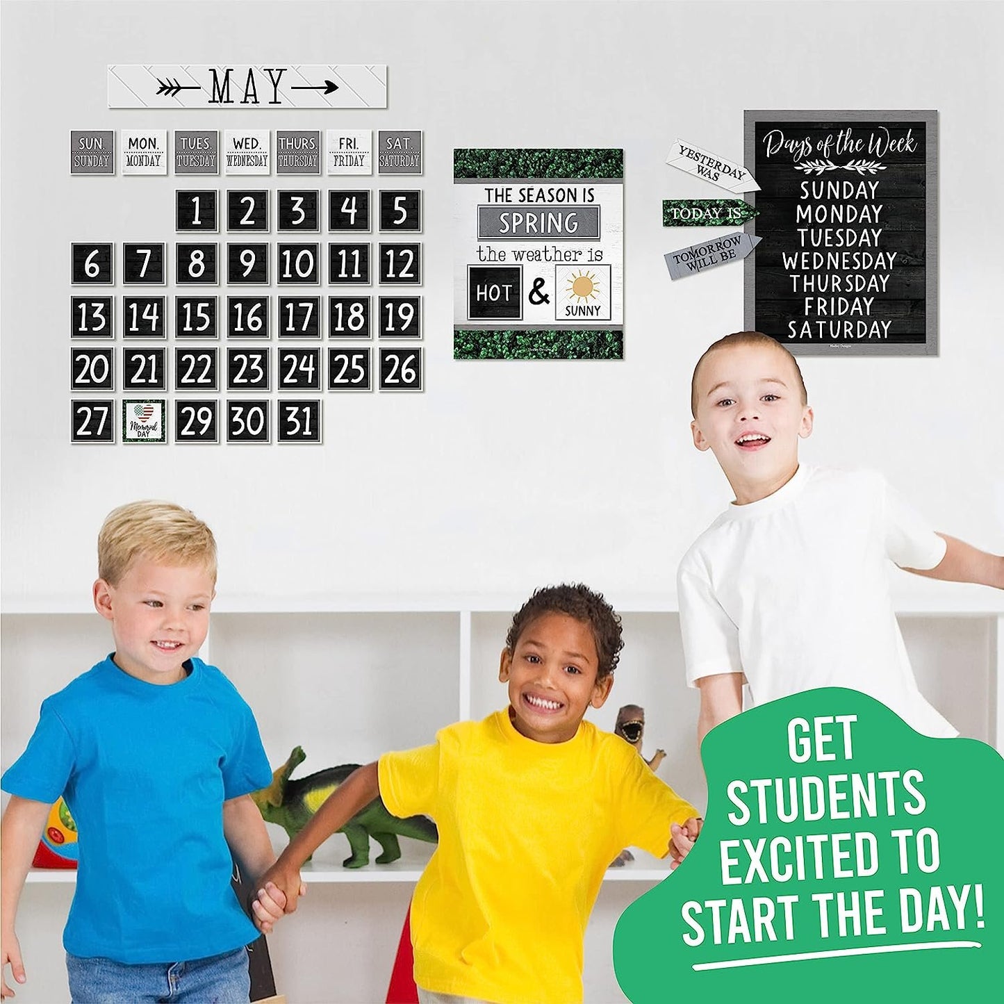 Farmhouse Classroom Calendar Set Bulletin Board Sets For Teachers - Bulletin Board Calendar For Classroom, School Calendar For Classroom, Classroom Calendar Bulletin Board Set For Classroom Decor