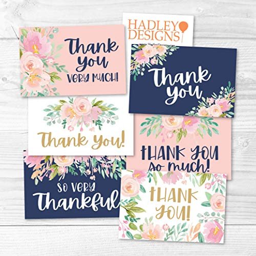 Navy Blush Floral Folded Thank You Cards | Set of 24 | General