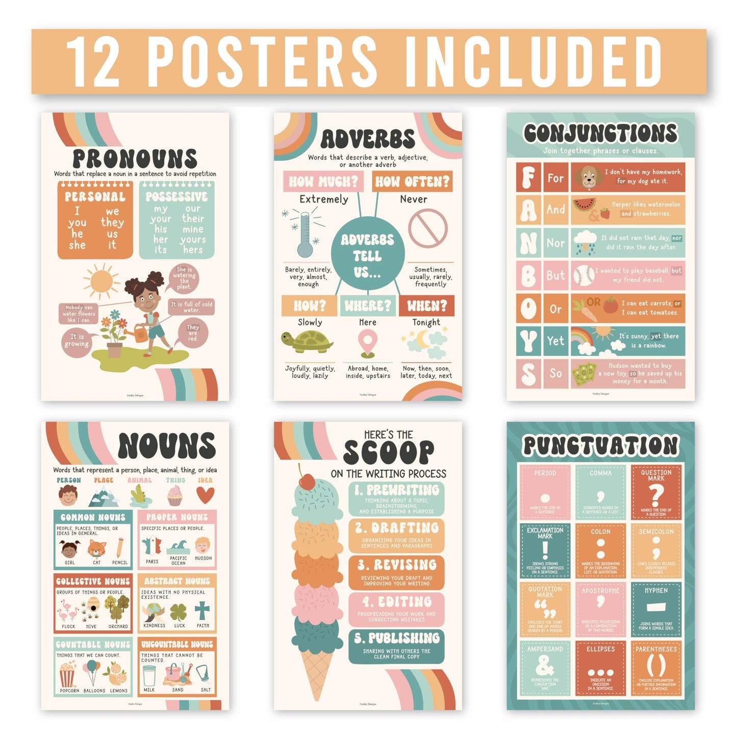 Parts of Speech Posters | Set of 12 | Educational Posters