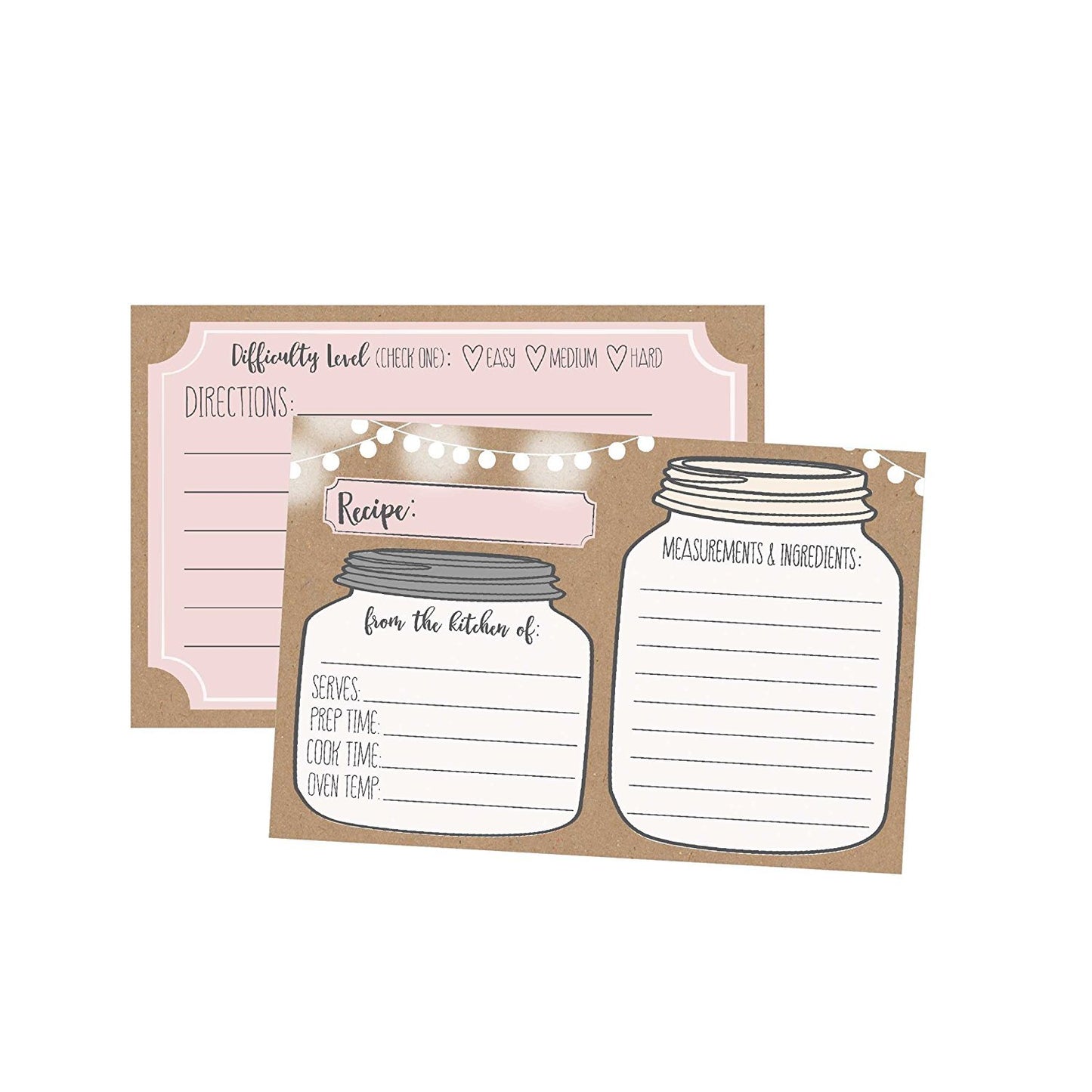 Mason Jar Blank Recipe Cards | Set of 50 Double Sided | 4x6