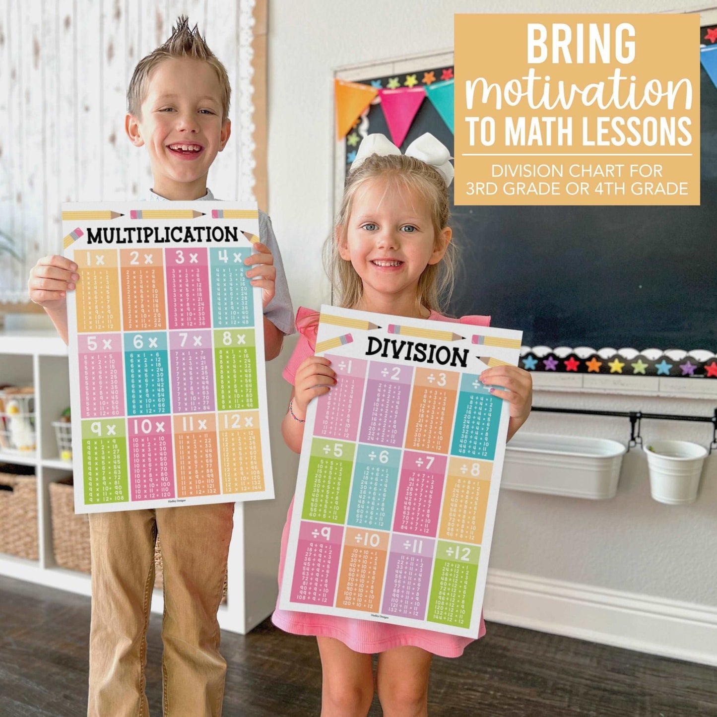 Colorful Pastel Large Multiplication & Divison Posters | Set of 2 | Educational Posters