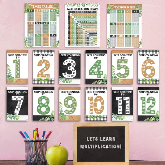 9 Farmhouse Multiplication Chart Poster For Wall - Multiplication Poster For Kids, Multiplication Table Charts, Kids Multiplication Table Poster, Kids Multiplication Table Poster, Math Posters