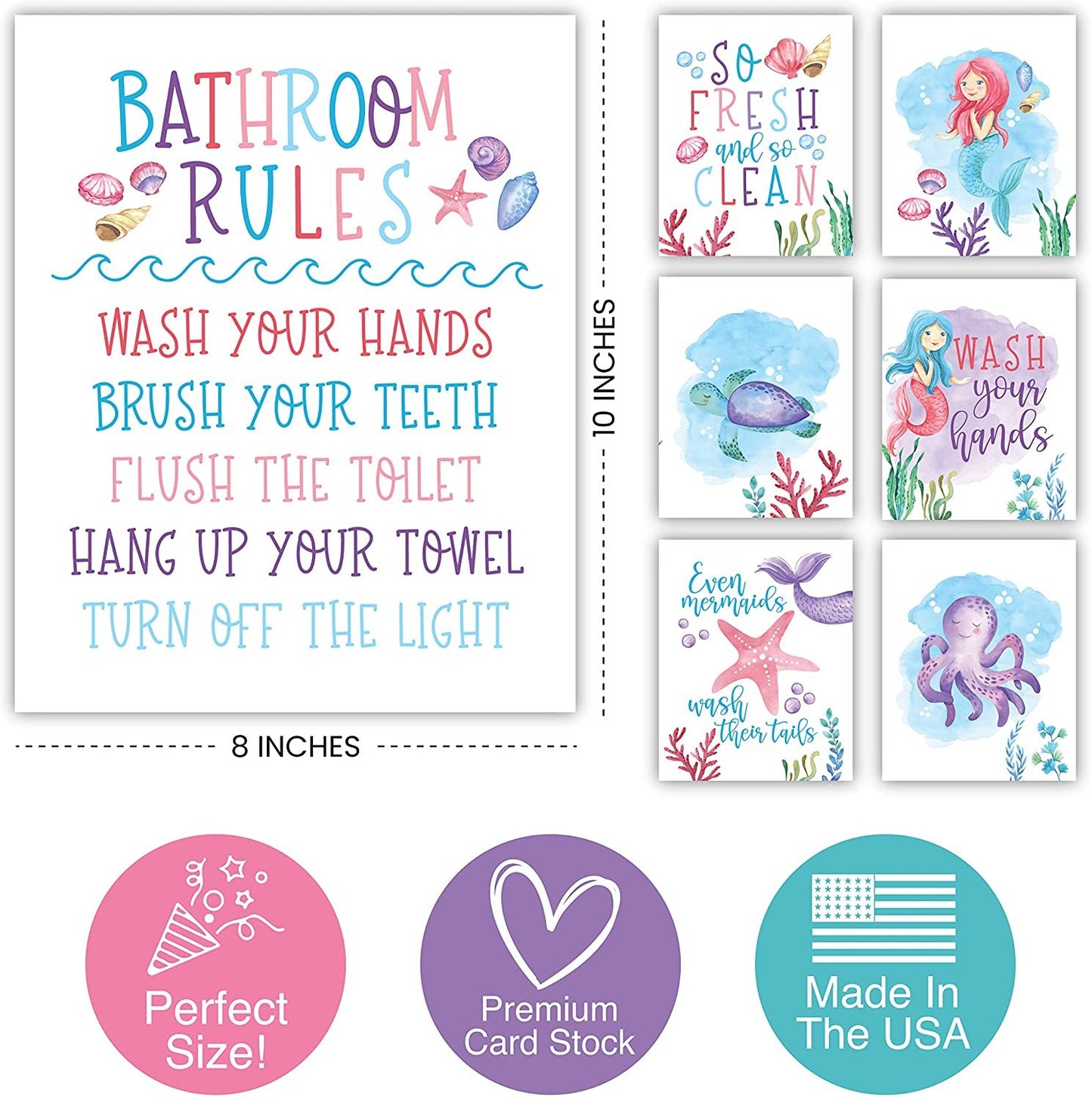 Kids Bathroom Wall Art | Set of 6 Reversible Prints | Home Decor