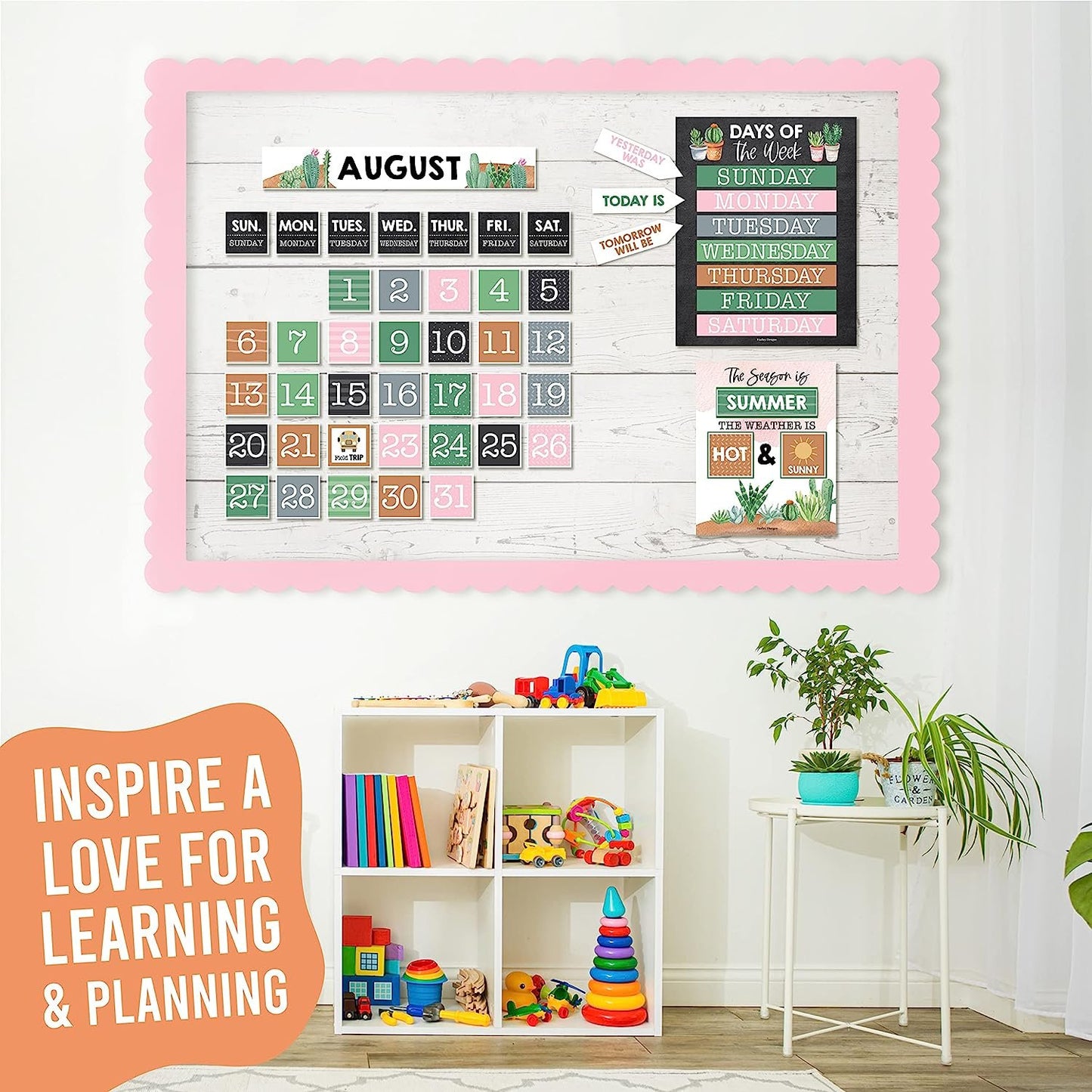 Cactus Classroom Calendar Set Bulletin Board Sets for Teachers - Bulletin Board Calendar for Classroom, School Calendar for Classroom, Classroom Calendar Bulletin Board Set for Classroom Decorations