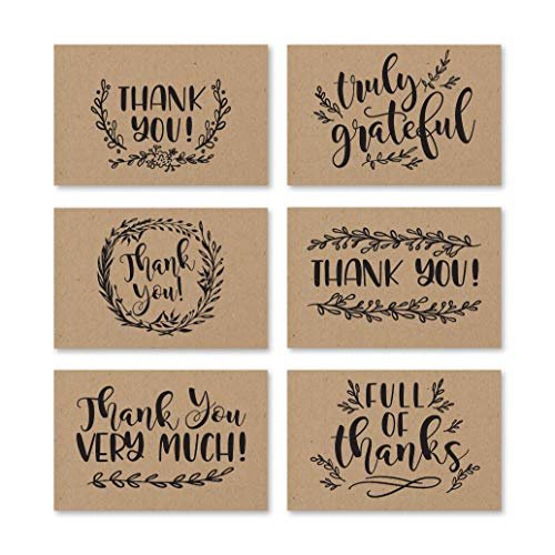 Kraft Folded Thank You Cards | Set of 24 | General