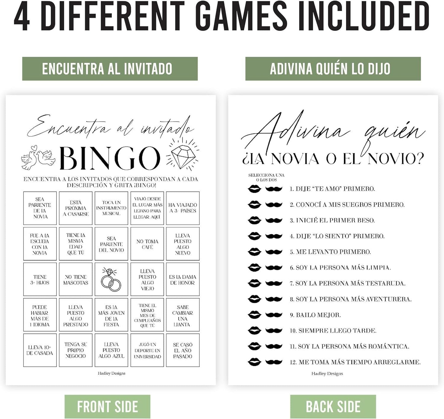 Spanish Bingo, Trivia, Mad Libs | Set of 20 | Spanish Bridal Shower Games