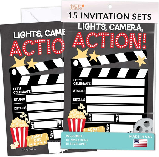 15 Movie Night Birthday Invitations Girl - Kids Birthday Invitations Boy, VIP Birthday Party Invitations For Boys, Birthday Invites For Boy, Outdoor Movie Night Birthday Invitation Cards, Party Invite