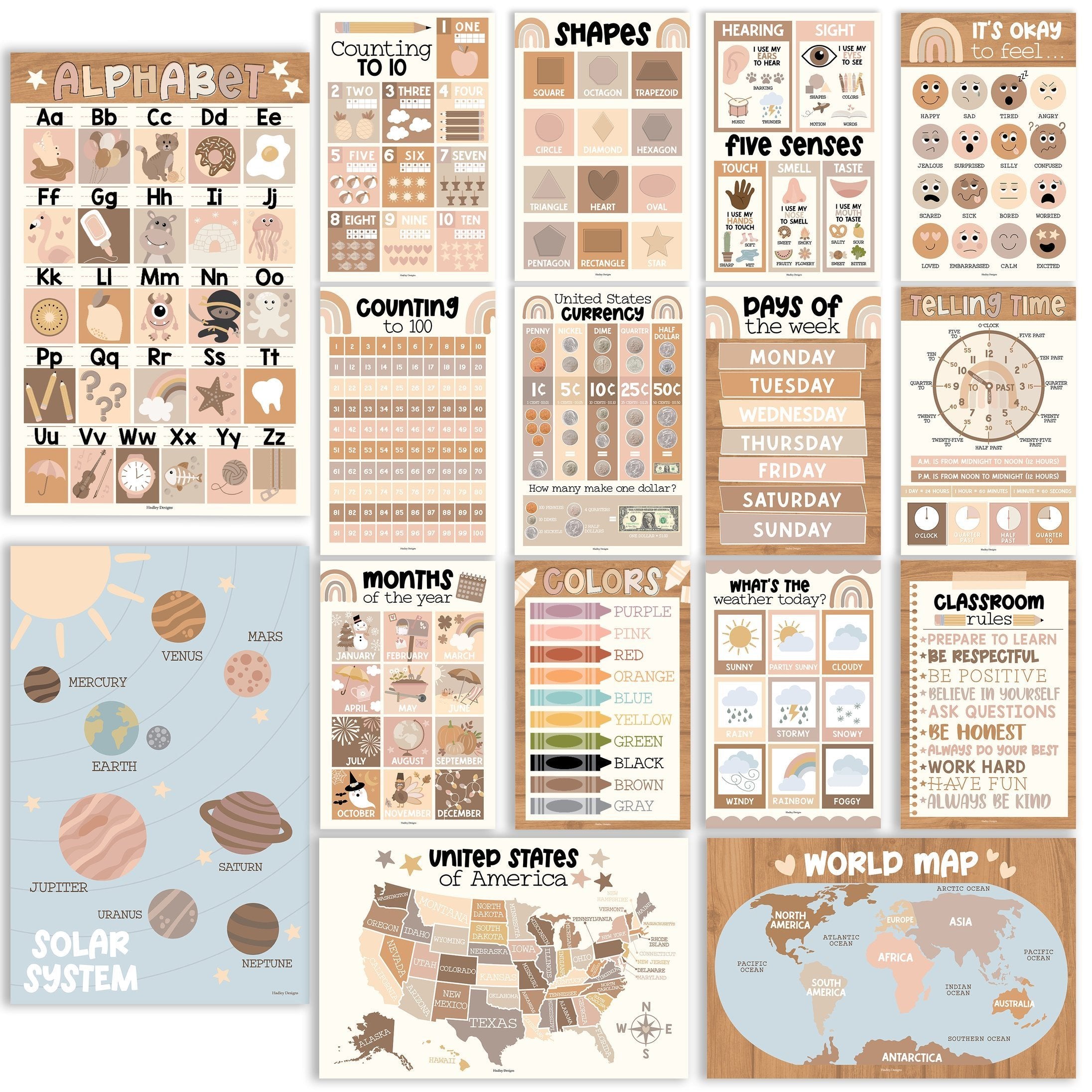 PreK Educational Posters | Set of 16 | Classroom Supplies