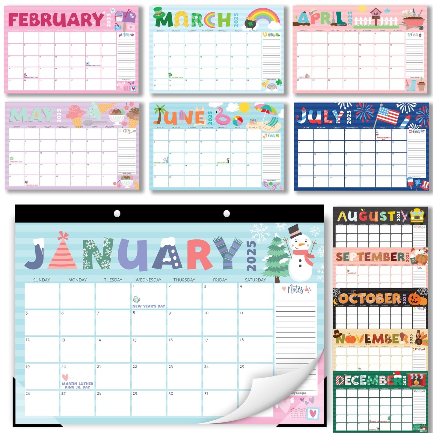 Doodle Typography Large Desk Calendar | 18-Month | 2025-2026 | Calendars & Planners