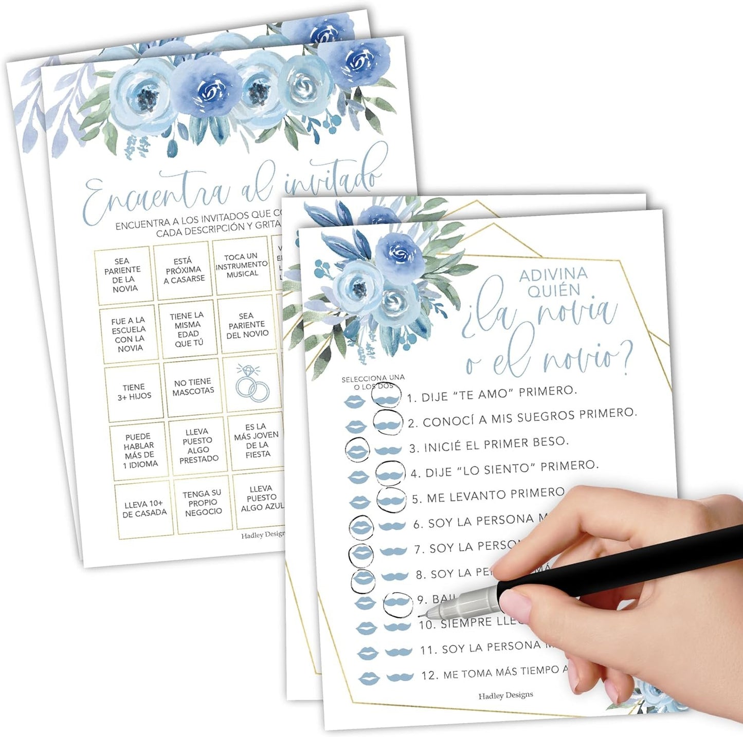 Dusty Blue Spanish Bridal Shower Games 20 Guests - Juegos Para Despedida De Soltera En Español, Wedding Shower Games, Bridal Shower Bingo In Spanish, Popular Bridal Shower Games Spanish Edition