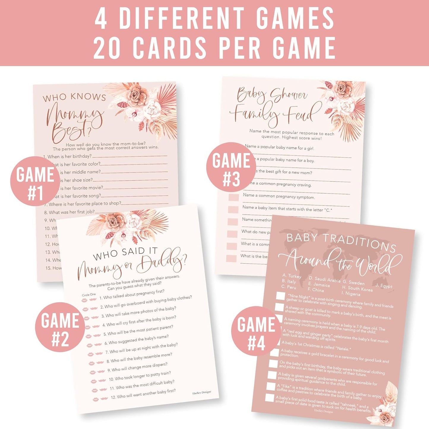 40 Boho Baby Shower Games For Girl - Who Knows Mommy Best Baby Shower Game, Guess Who Mommy Or Daddy Baby Shower Game, Baby Games For Baby Shower Family Feud Game, Girl Baby Shower Tradition Cards