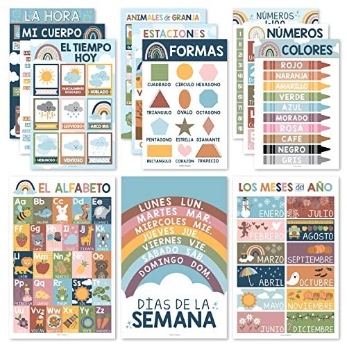 Boho Spanish Posters | Set of 12 | Spanish Educational Supplies