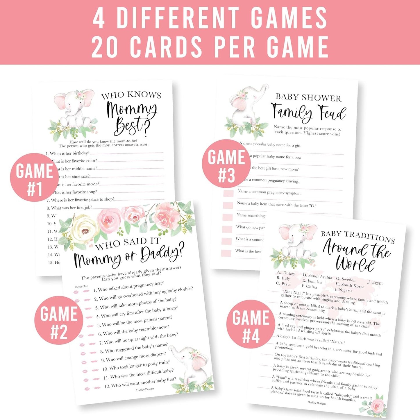 40 Elephant Baby Shower Games For Girl - Who Knows Mommy Best Baby Shower Game, Guess Who Mommy Or Daddy Baby Shower Game, Baby Games For Baby Shower Family Feud Game, Girl Baby Shower Tradition Cards