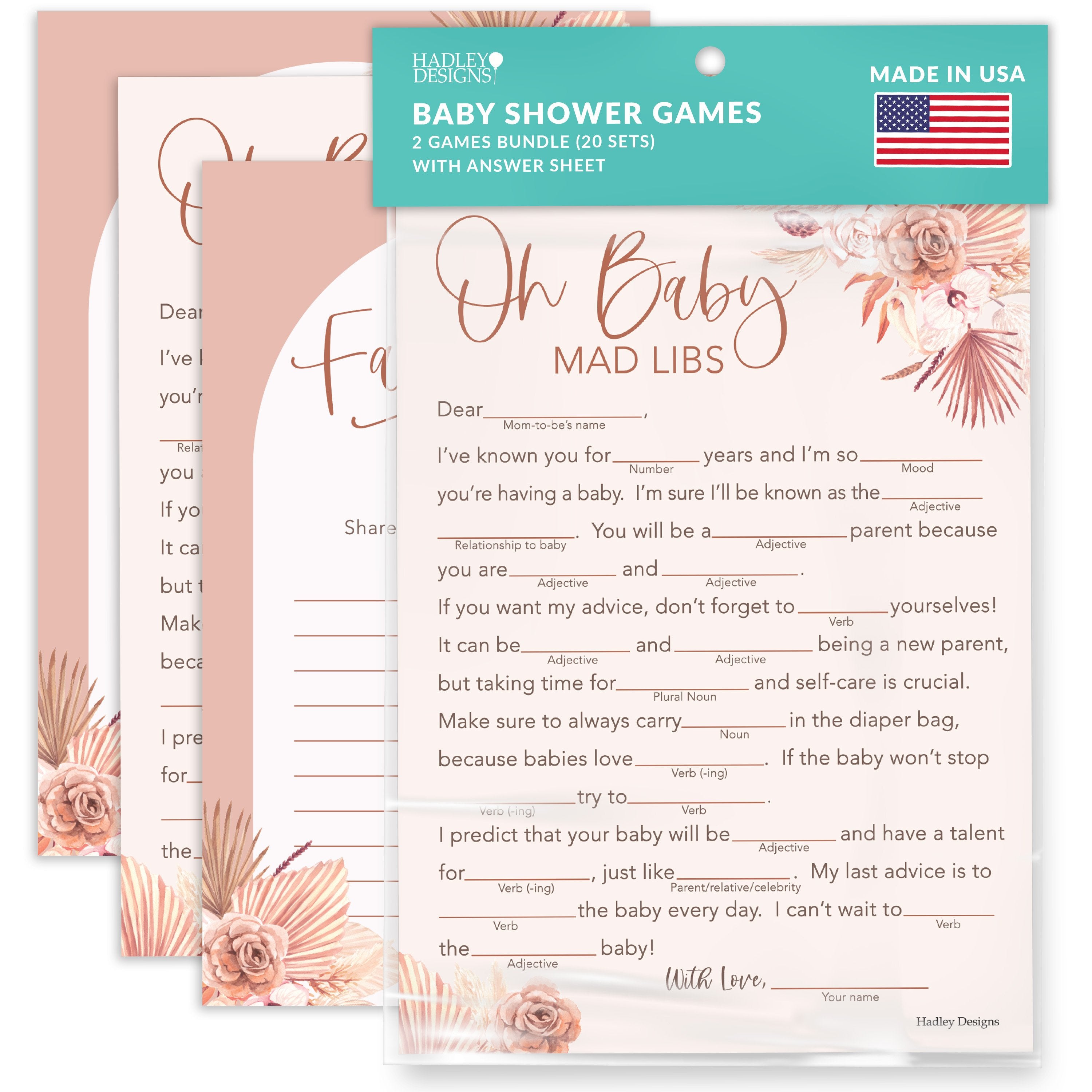 Baby Mad Libs & Family Traditions Games | Set of 20 | Baby Shower Games
