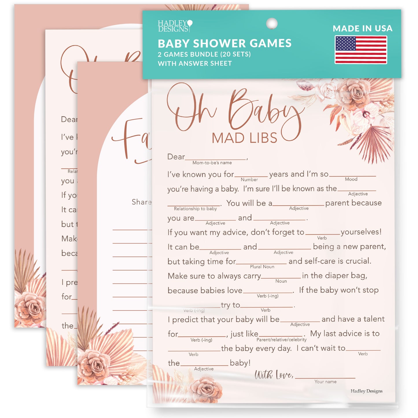 Baby Mad Libs & Family Traditions Games | Set of 20 | Baby Shower Games