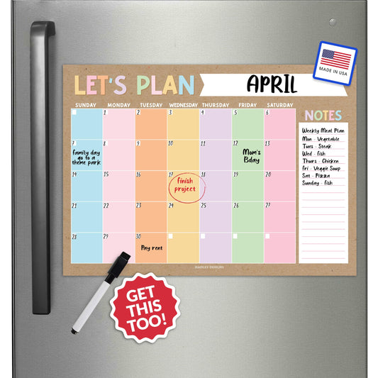 Rustic Magnetic Calendar for Refrigerator Dry Erase - Magnetic Fridge Calendar Dry Erase Magnetic Whiteboard for Fridge, Refrigerator Calendar Magnetic Dry Erase Calendar, Magnet Calendar for Fridge