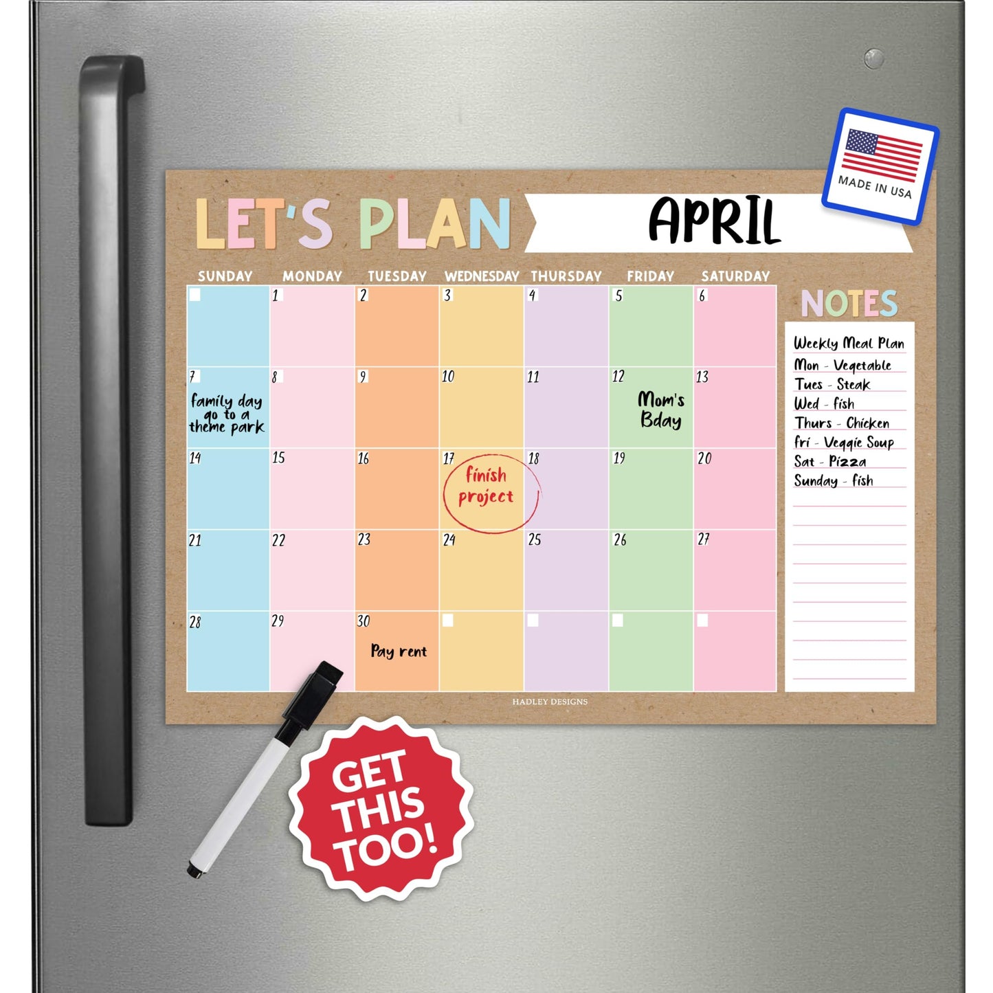 Rustic Magnetic Calendar for Refrigerator Dry Erase - Magnetic Fridge Calendar Dry Erase Magnetic Whiteboard for Fridge, Refrigerator Calendar Magnetic Dry Erase Calendar, Magnet Calendar for Fridge