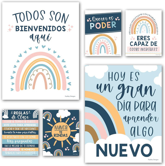 6 Boho Spanish Classroom Posters Middle School - Spanish Classroom Decorations, High School Classroom Decor Spanish, Spanish Posters For Classroom High School, Educational Posters In Spanish Decor