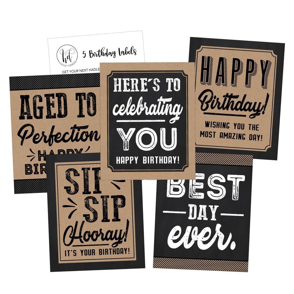 Birthday Wine Labels | Set of 5 | Party Supplies
