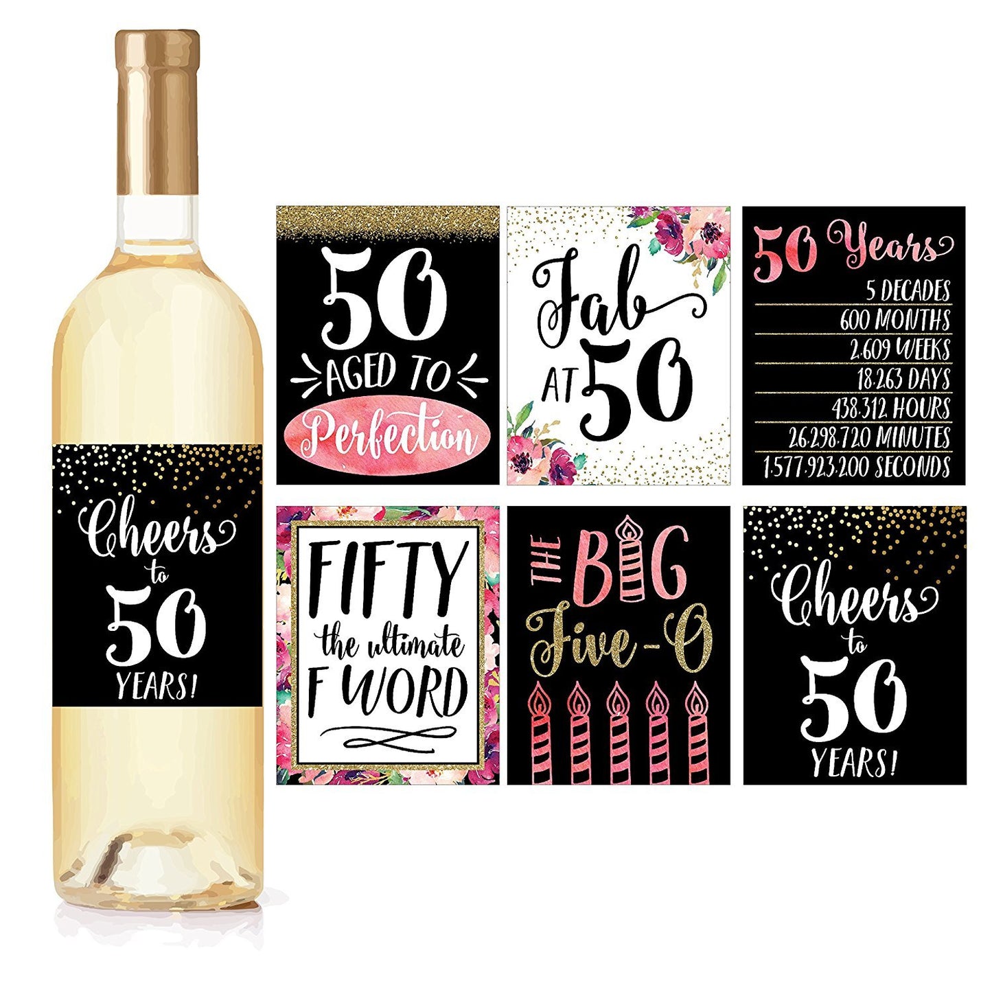 Birthday Milestones Wine Labels | Set of 6 | Party Supplies