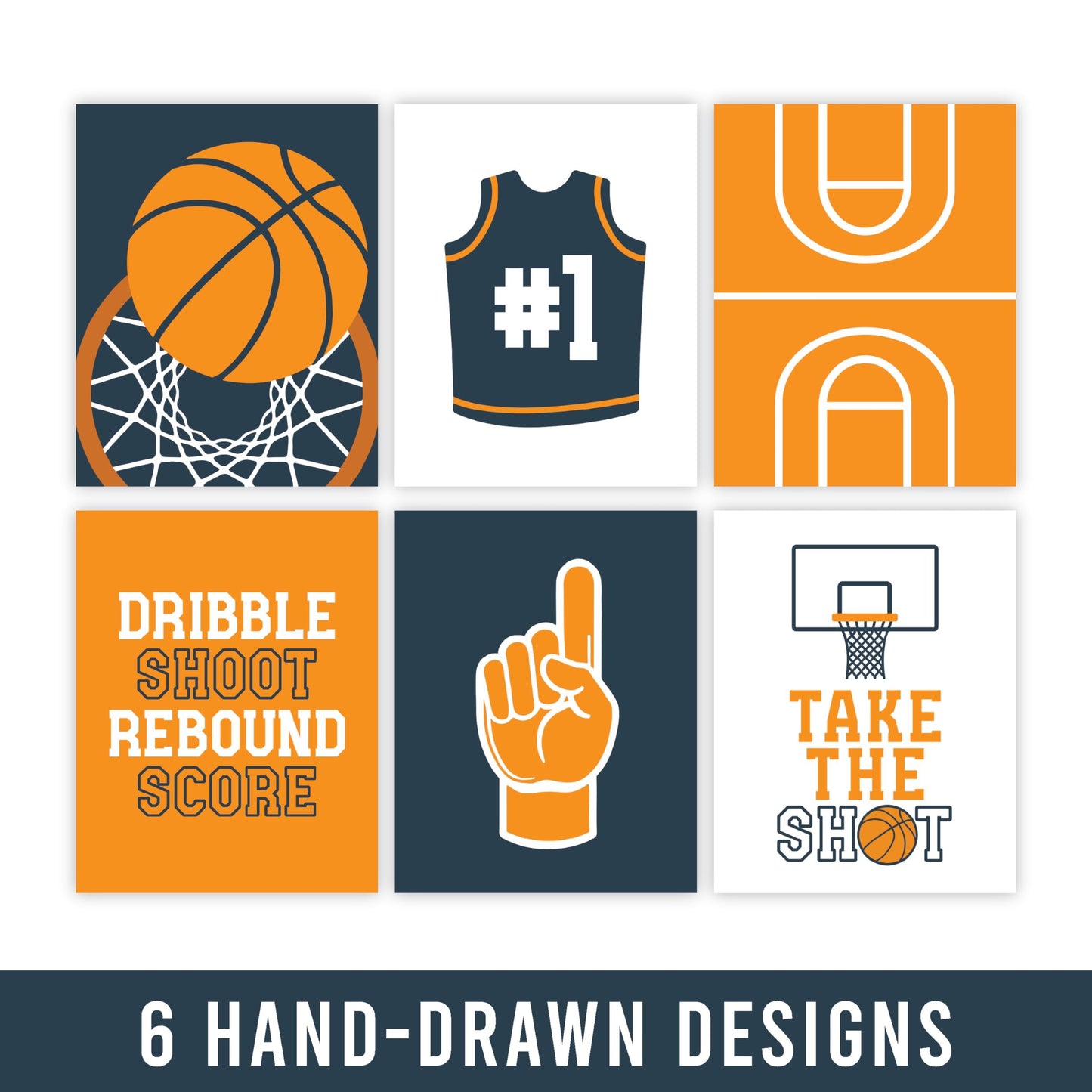 Basketball Children's Wall Art | Set of 6 | Home Decor