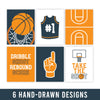 Basketball Children's Wall Art | Set of 6 | Home Decor