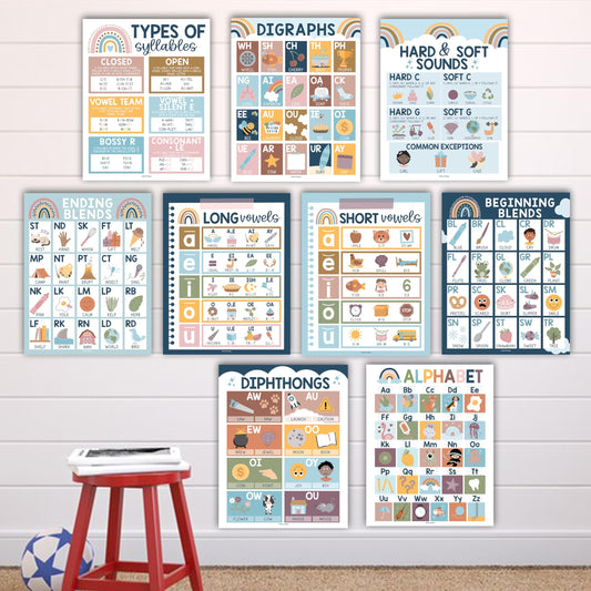 Boho Muted Phonics & Vowel Posters | Set of 9 | Educational Posters