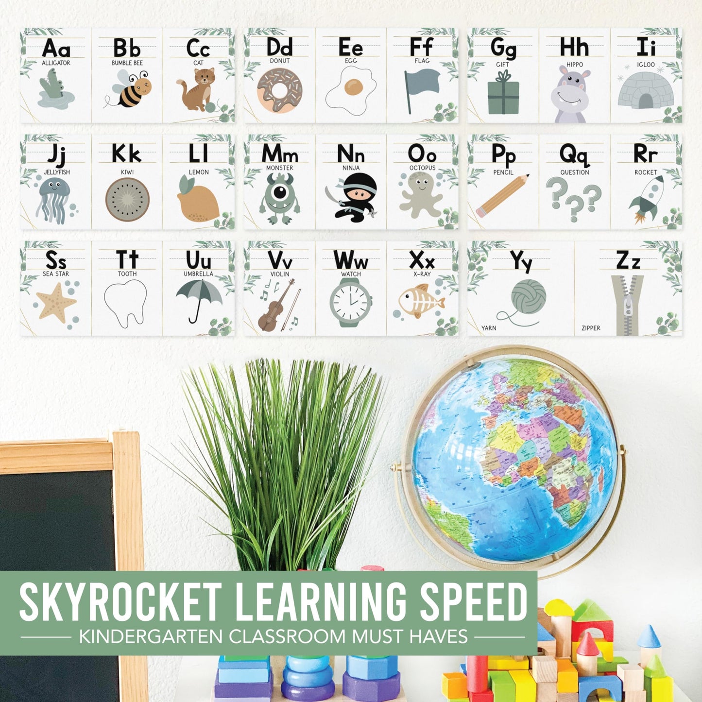 Greenery Alphabet For Classroom Wall Line - Alphabet Letters For Classroom Wall, ABC Posters, Alphabet Posters, Alphabet Wall Chart, ABC Wall Chart, Alphabet Banner, Number Line For Classroom Wall