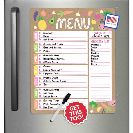 Colorful Weekly Dinner Menu Board for Kitchen - Magnetic Meal Planner for Refrigerator White Board Dry Erase, Weekly Menu Board for Fridge Whiteboard, Weekly Meal Planner Magnetic Fridge Whiteboard