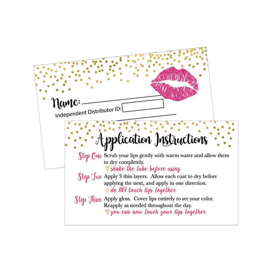 25 Lipstick Business Marketing Cards, How To Apply Application Instruction Tips Lip Sense Distributor Advertising Supplies Tool Kit Items, Makeup Party For Lipsense Younique Mary Kay Avon Amway Seller