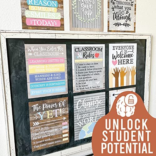 Farmhouse Brown Classroom Motivational Posters | Set of 9 | Educational Supplies