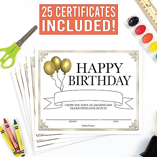 Elegant Gold Birthday Certificates | Set of 25 | Birthday Gifts