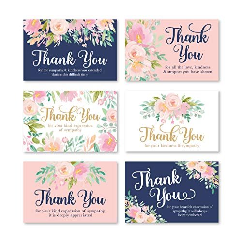 Navy Floral Folded Thank You Cards | Set of 24 | Sympathy