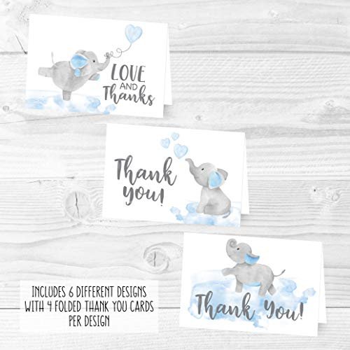 Blue Elephant Folded Thank You Cards | Set of 24 | Baby Shower