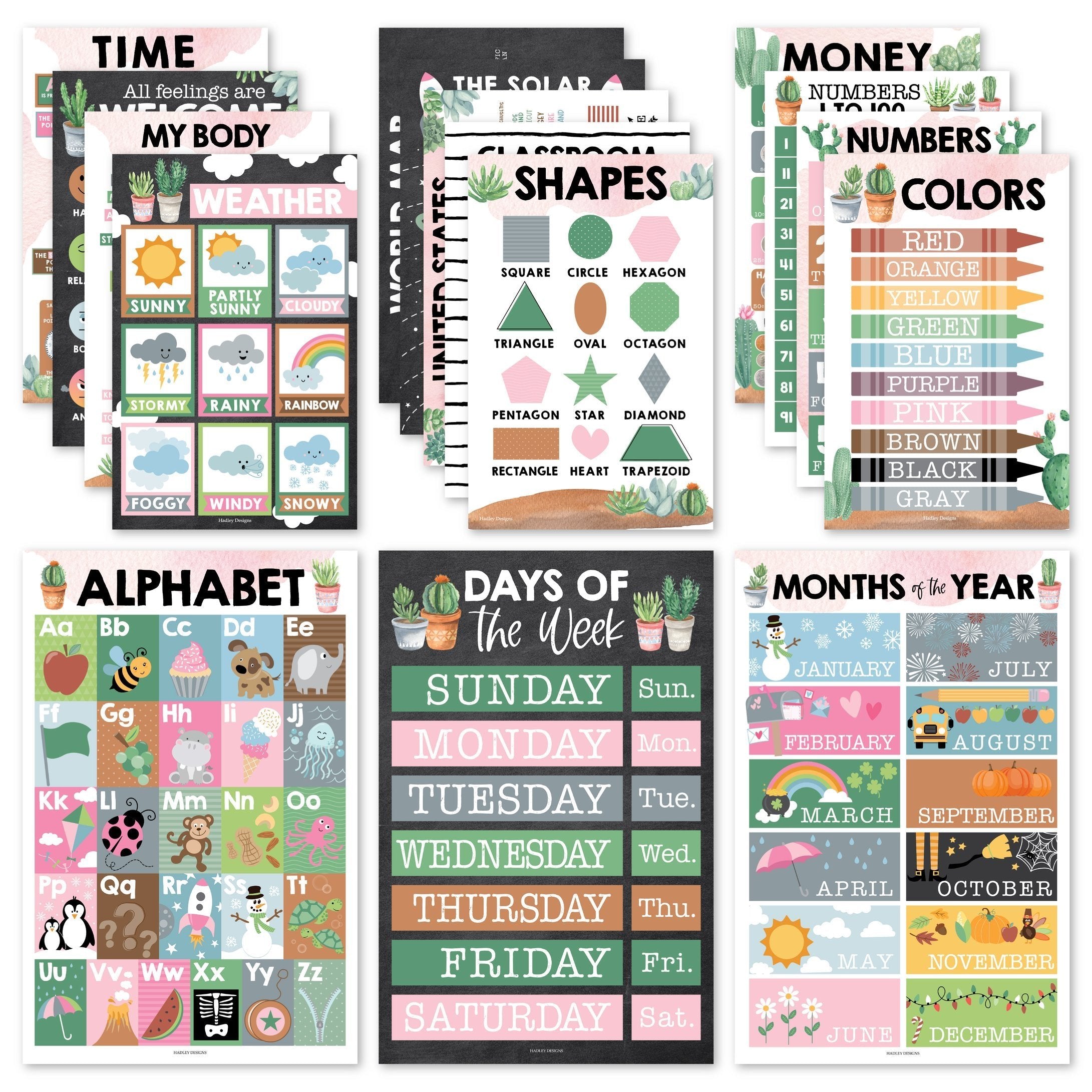 PreK Educational Posters | Set of 16 | Classroom Supplies