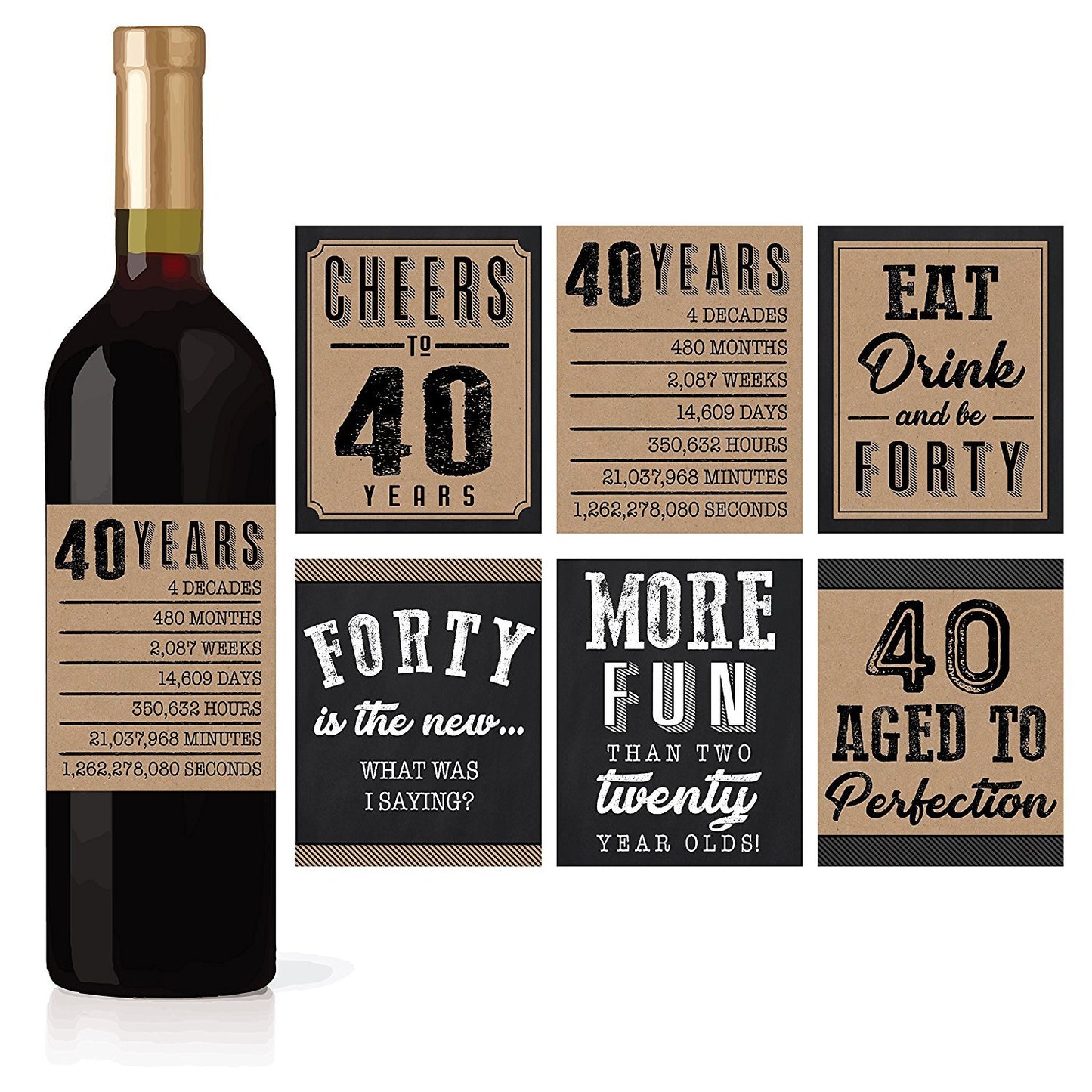Birthday Milestones Wine Labels | Set of 6 | Party Supplies