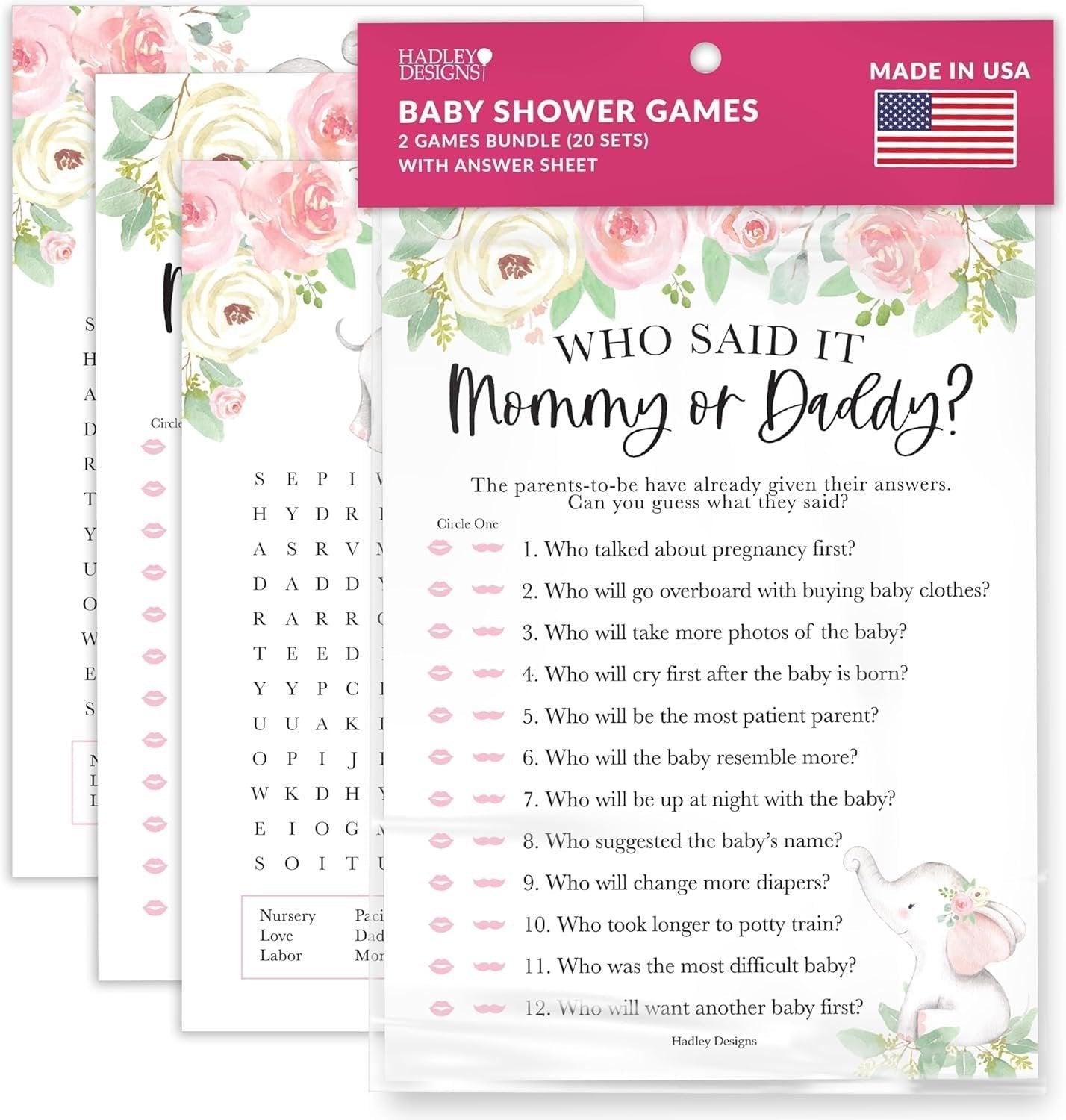 Who Said It Mommy or Daddy & Baby Word Search | Set of 20 | Baby Shower Games