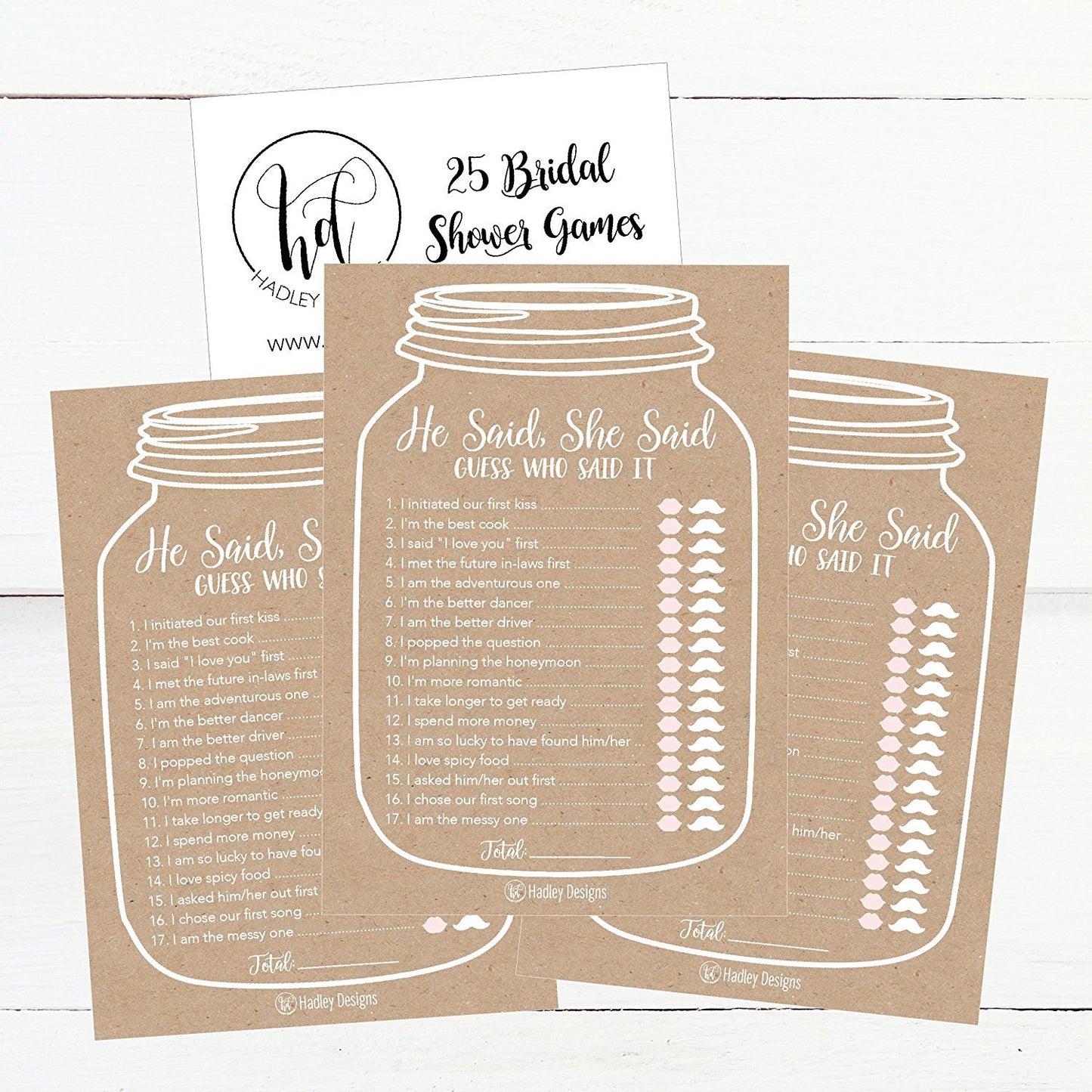 He Said She Said Bridal Shower Games | Set of 25 | Cards & Party